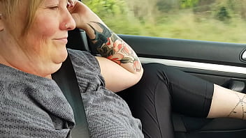 Trashy milf plays with her pussy in the car to get wet for hardcore cream pie action on the bed preview