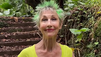 In the ruins of the abandoned house in the jungle i walk down and up the remaining stairs and give a brief flash at