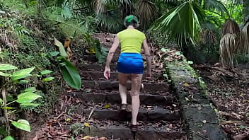 In the ruins of the abandoned house in the jungle i walk down and up the remaining stairs and give a brief flash at In the ruins of the abandoned house in the jungle i walk down and up the remaining stairs and give a brief flash at
