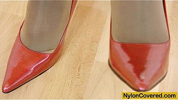 Slim blonde full in panty hose