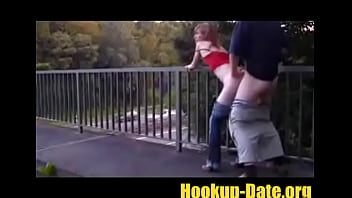 Redhead amateur teen has sex on bridge in public