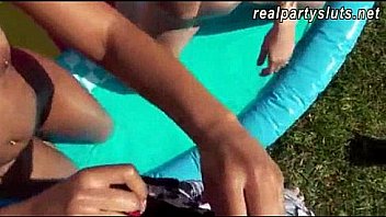 Hot amateur girls enjoyed the party and groupsex in the backyard