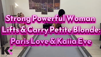 Strong powerful woman lifts & carry petite blonde paris love & kaiia eve