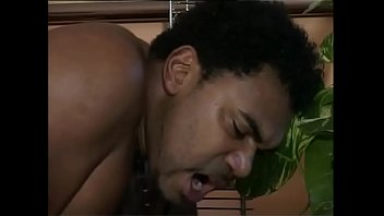 Sexy white girl in stockings seduced by a black man