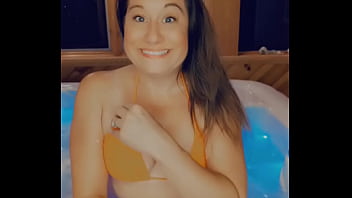 Savage sarah takes her bikini top off in the hot tub