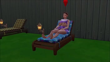 Big breasted college drop out lays around nude in her backyard masturbating while being watched