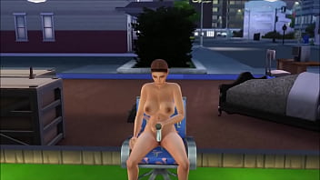 Big breasted college drop out lays around nude in her backyard masturbating while being watched