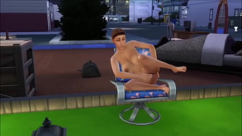 Big breasted college drop out lays around nude in her backyard masturbating while being watched