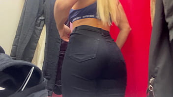 Trying on tight pants in a public place Trying on tight pants in a public place