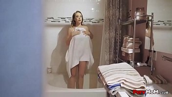 Stepson spying on busty mom in shower
