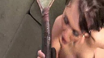 Big titted babe swallowing black jizz
