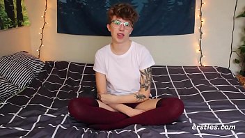 Tight little blonde in glasses cums hard