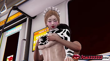 Anime girl with huge cock in cow animation in subway jumping on huge cock sex reverse standing action and tied lifting sex cum inside tight pussy a lot of sperm in honey select 2