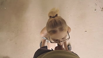 Risky public bang girl sucks off stranger in abandoned spot swallows load like a pro