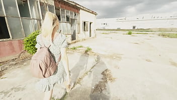 Risky public bang girl sucks off stranger in abandoned spot swallows load like a pro