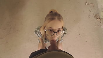 Risky public bang girl sucks off stranger in abandoned spot swallows load like a pro