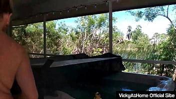 Blonde vicky vette vibrates her hairy pussy with a pink vibrator