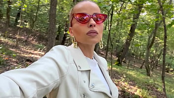 Early autumn outdoor fuck and milf's pussy sprayed with warm cum