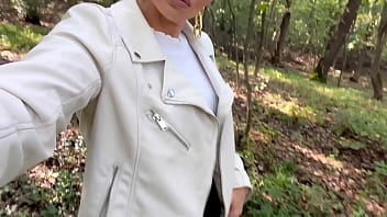 Early autumn outdoor fuck and milf's pussy sprayed with warm cum