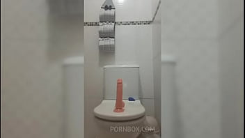 Big ass solo girl fucking a big dildo in a big pussy until she gets orgasm and squirts in the bathroom