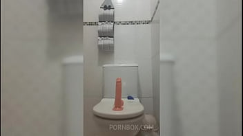 Big ass solo girl fucking a big dildo in a big pussy until she gets orgasm and squirts in the bathroom