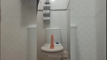 Big ass solo girl fucking a big dildo in a big pussy until she gets orgasm and squirts in the bathroom