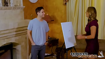 A wild sexy cougar artist proves creativity in riding a cock