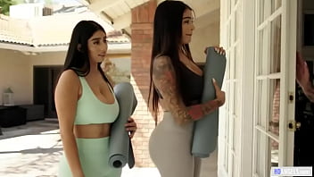 Booty babes having some lesbian sex in a private yoga lesson