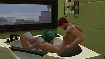 Green haired woman sucking boyfriend in the tub the sims 4 wichedwhims