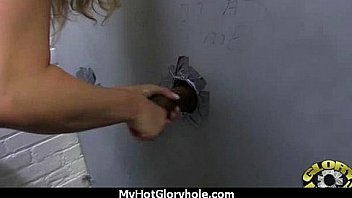 Ebony sucks off a big cock through a gloryhole 7