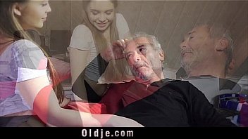 Young russian girl suck the bone of an old grandpa