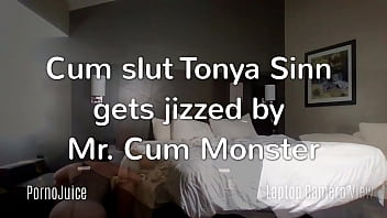 Cum spurting dildo plasters tonya sinn's face with fake cum