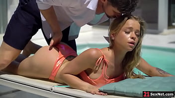 21sexnetcom A Guy Joins His Blonde Friend On The Side Of The Poolhe Removes Her Top Then Fingers Her Assthe Teen Blowjobs Him Then Bends Over For An Anal Sex thumbnail
