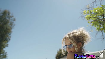 Bombastic all natural nude blonde babe posing by the pool