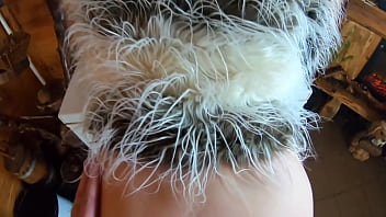 Tight green leather pants cameltoe – blowjob & doggy with cum on my fur coat & downjacket preview