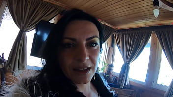 Tight green leather pants cameltoe – blowjob & doggy with cum on my fur coat & downjacket preview