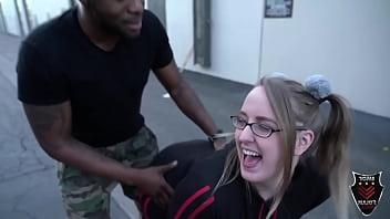 When beefy stud rome major sees busty blondie andi ray jogging he gets rock hard he takes her behind a dumpster to face fuck her and take a boobjob that makes him cum more chicks