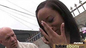 Ebony babe sucks too many white cocks 17