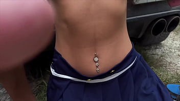 Fake police girl gets fucked hard in the woods by three strangers