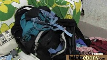 Ebony girlfriend takes huge loads of cum on her face 15