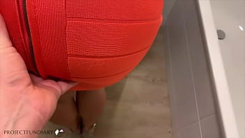 Slut in sexy slim dress with ass zipper taken from behind