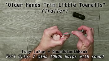 Older hands trim little toenails