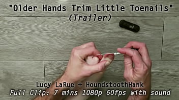 Older hands trim little toenails