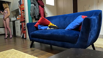 Pretty blonde babe in sexy lingerie presenting her goodies