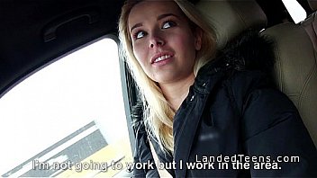 Blonde euro teen sucking big dick in car