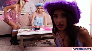 Cute teens having a cowboy themed party fuck