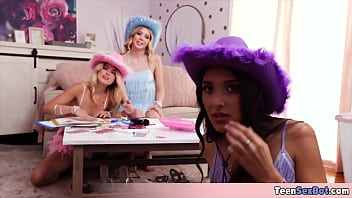 Cute teens having a cowboy themed party fuck