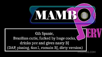 Gih spanic brazilian cutie fucked by huge cocks drinks pee and gives nasty bj dap pissing 4on1 romain romain bj