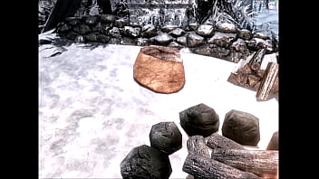 Two females adventure through a snowstorm and have sex outside at a campfire