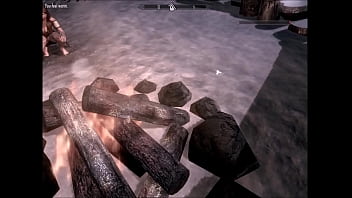 Two females adventure through a snowstorm and have sex outside at a campfire